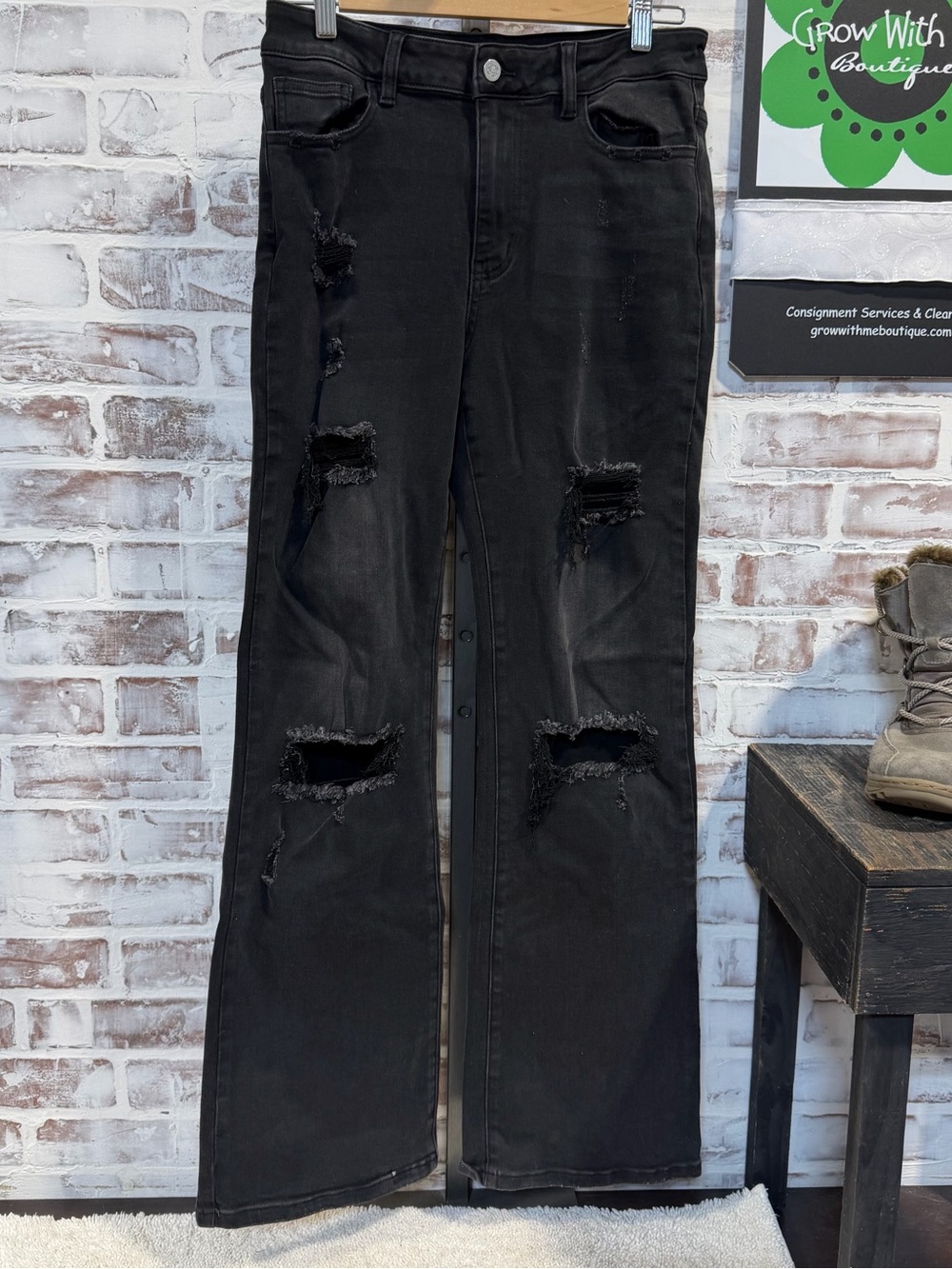 Black Distressed Bootcut Jeans - Women's Flared Denim